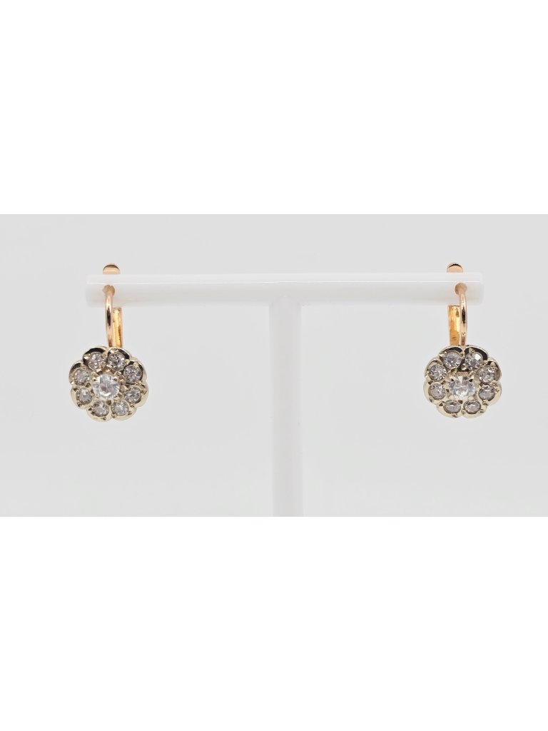 Beautiful 14k Two Tone Multi Color Gold Latch Back Hinge Round Cz Earrings